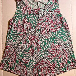 Rue Juju Women Large Teal Pink White Floral Paisley Sleeveless Round Neck Blouse